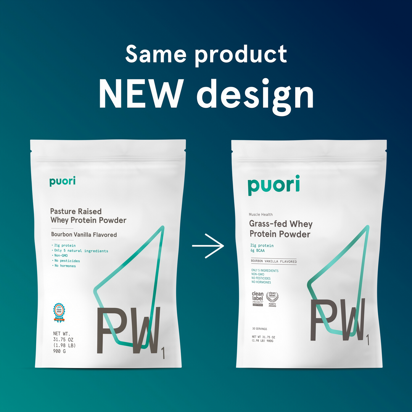 Puori PW1 Pasture-Raised, Grass-Fed Whey Protein Powder 30 Servings