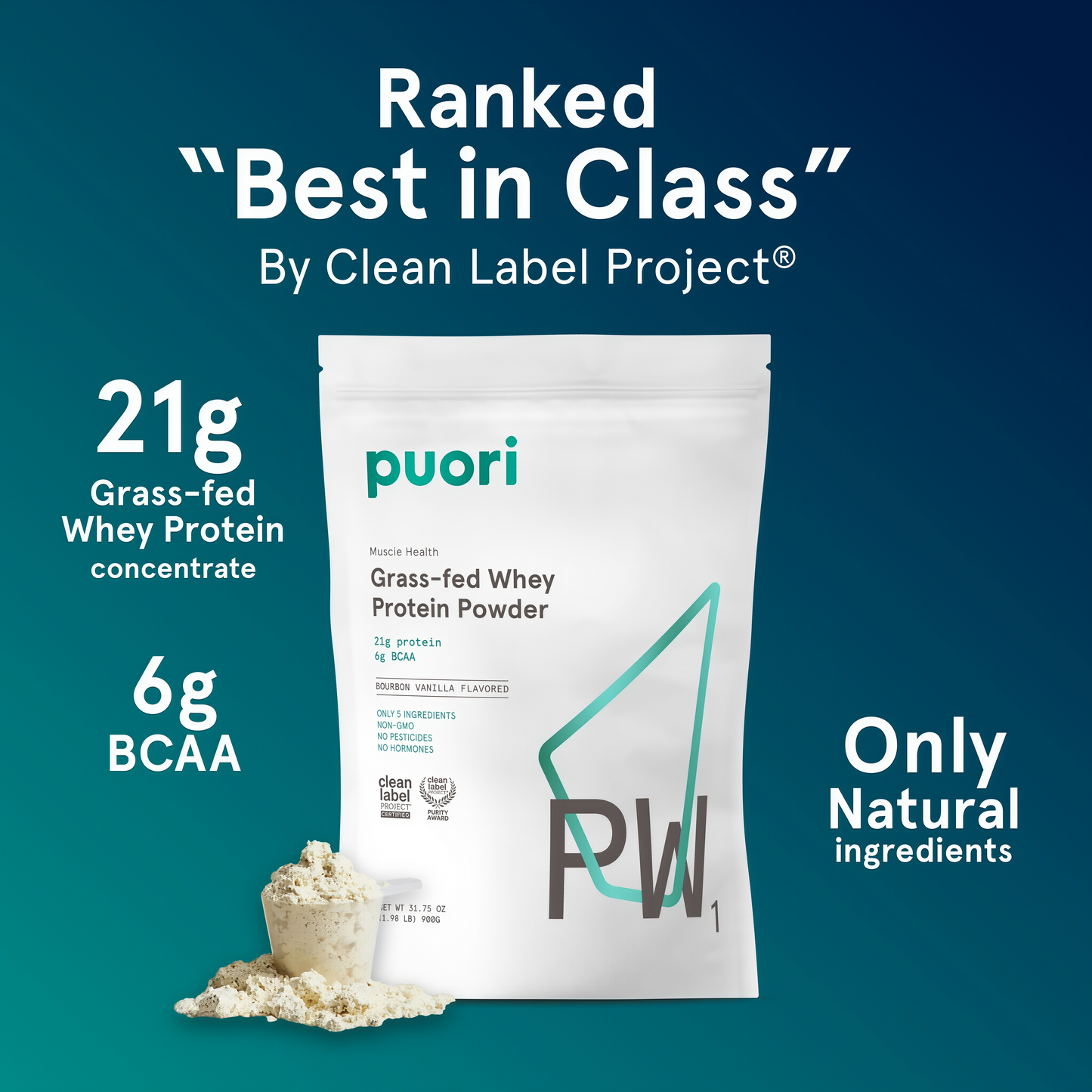 Puori PW1 Pasture-Raised, Grass-Fed Whey Protein Powder 30 Servings